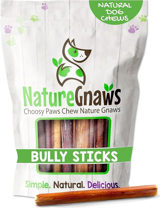 Nature Gnaws Bully Sticks for Dogs 5-6" (8oz) - Mixed Thickness - Long Lasting for Aggressive Chewers and Large Dogs - Natural Beef Dog Chew Bones