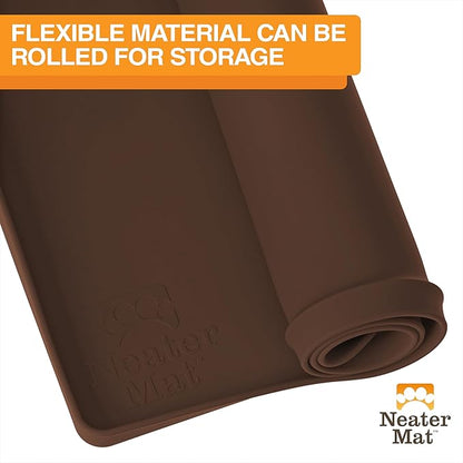 Neater Pet Brands Neater Mat Pet Mats for Food and Water, Cat & Dog Bowl Mat Waterproof Silicone, Feeding Tray, Dog Food Mats for Floors, Placemat w/Raised Edge for Under Bowls, 16” x 10”, Brown