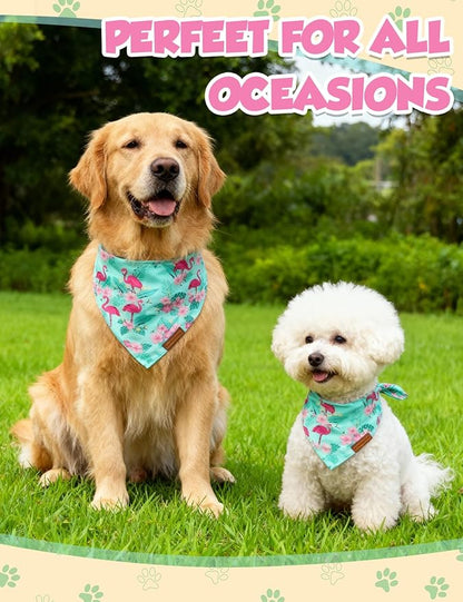 Luxury Double-Layer Dog Birthday Bandana – Handmade, Silk-Soft Polyester for All Dog Sizes | Birthday & Party Outfit | Gift-Ready Pet Accessory(Blue Flamingo, Large)