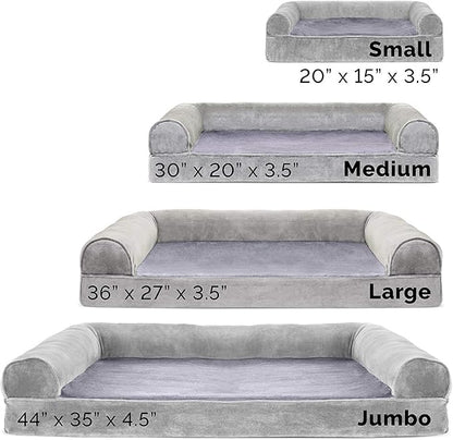 Furhaven Orthopedic Dog Bed for Medium/Small Dogs w/ Removable Bolsters & Washable Cover, For Dogs Up to 35 lbs - Faux Fur & Velvet Sofa - Smoke Gray, Medium