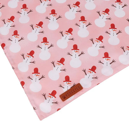 ADOGGYGO Pink Christmas Dog Bandanas 2 Pack, Reversible Santa Snowman Xmas Scarf Bib, Adjustable Fit Pink Christmas Bandana for Small Dogs Girl (Small)