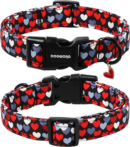 DOGWONG Red Heart Dog Collar, Cute Valentine Collar, Valentine's Day Dog Collar with Strong Plastic Buckle for Small Medium Large Dogs,XS