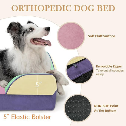 Comfort Expression Orthopedic Dog Bed for Extra Large Dogs 42x30 Inch, Waterproof Egg Crate Foam XL Pet Bed with Removable Bolsters, Dog Couch with Washable Cover & Non-Slip Bottom, Frosted Grape