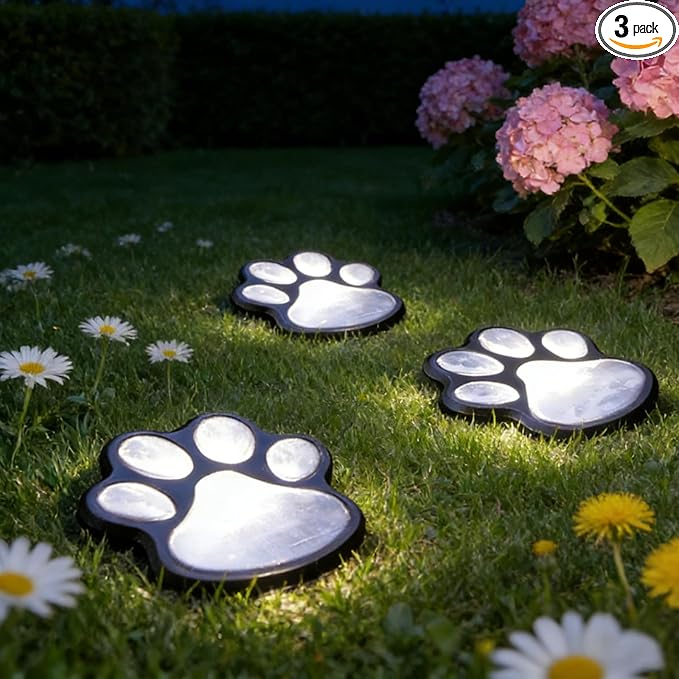 3pcs-Solar Paw Print Lights, Wireless of Cat Dog Animal Solar Lights Outdoor Garden Decor, IP55 Waterproof LED Yard Path Light, New Home Birthday Easter Gift for Pet Lovers (White Light)