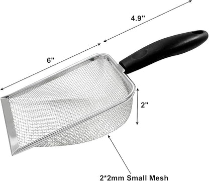 Hordion Cat Litter Scoop Stainless Steel Mesh Scooper, 2mm Mesh Non-Stick Coated Metal Litter Shovel Fine Sand Litter Scooper for Litter Box Kitten Pooper Lifter, Black