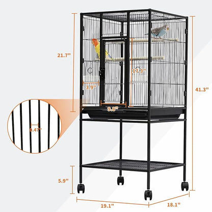 Large Bird Cage, 40.5" H Big Bird Cage with Stand for Parakeets Parrots Conures Lovebird Cockatiel Black