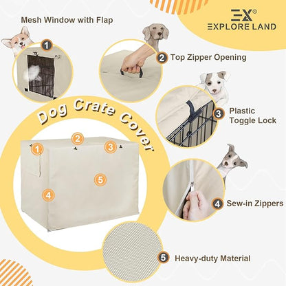 Explore Land 24 inches Dog Crate Cover Heavy Duty Polyester Pet Kennel Sunshade Universal Fit for Wire Cage (Light Tan)