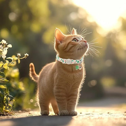 2 Pack St. Patrick’s Day Cat Collars - Breakaway Cat Collar with Bell, Green Lucky Clover Pendant, Adjustable Cute Pastel Rainbow Shamrock Kitten Collars for Boy Girl Cats