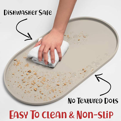 DogBuddy Dog Food Mat - Waterproof Dog Bowl Mat, Silicone Pet Mat for Food and Water Bowls, Nonslip Pet Feeding Mat with Edges, Dogs Food Mats for Floors, Puppy Supplies (Large, White Sand)