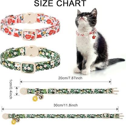 Cat Collar, 2Pack Flower Cats Collars-Cute Summer Breakaway Cat Collar with Bell & Pendant, Pretty Flower Kitten Collars with Safety Buckle for Girl & Boy Cats, 7-12Inch