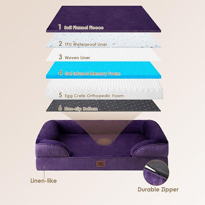 EHEYCIGA Orthopedic Dog Bed for Small Dogs, Waterproof Memory Foam Small Dog Beds with Sides, Non-Slip Bottom and Egg-Crate Foam Medium Pet Couch Bed with Washable Removable Cover, Purple