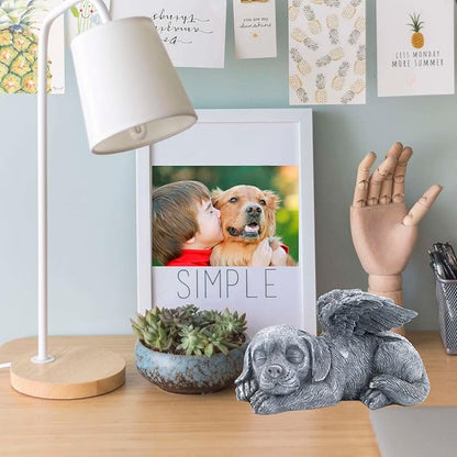 Dog Memorial Stone Resin Statue Pets Sleeping Angel Dog Keepsake Marker Grave Handmade for Cemetery