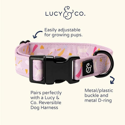Lucy & Co. Unicorn Magic Dog Collar - Durable Lightweight Designer Collar for Pets - Adjustable Metal Safety Buckle (Large, Purple & Pink Unicorns)