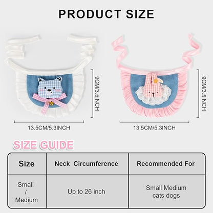 HOWWFALY Adorable Cat Princess Costume Blue Cat Beret with Little Heart & Lace Rabbit Bib Scarf Set, Adjustable Pet Costume for Halloween Christmas Birthday Parties