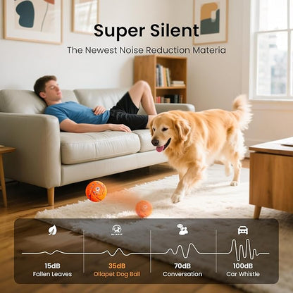 Smart Interactive Dog Ball - Auto Bouncing & Rolling, Chew-Resistant E-TPU Material, 3 Interactive Modes, IPX7 Waterproof, Smart Chase Pet Toy Ball for Medium and Large Dogs (Orange)