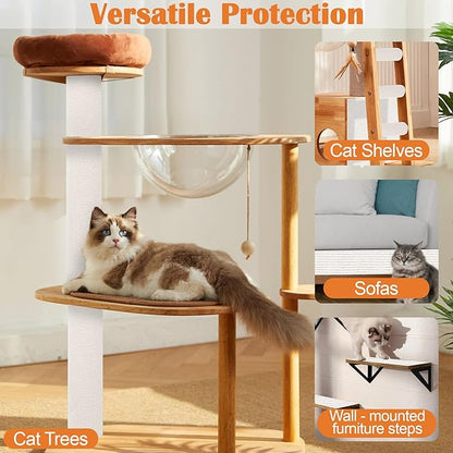 Cat Scratch Furniture Protector - 100" x 13.8" Trimmable Self-Adhesive Cats Claws Scratch Pads, DIY Cat Climbing Couch Protector for Scratch Post Cat Tree Replacement Indoor (Cream White)