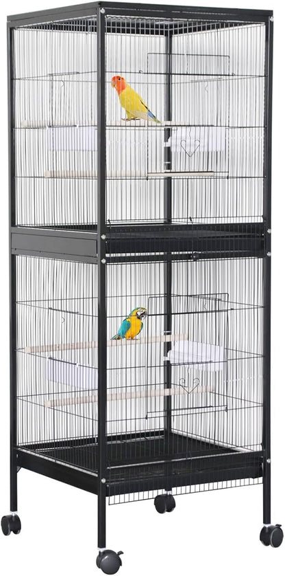 GarveeHome Small Bird Cage with Wheels, Parakeet Cage, Bird Carrier for Parakeets, Canaries, Lovebirds, Small Quaker, Cockatiels, Budgie, Green Cheek (55in)