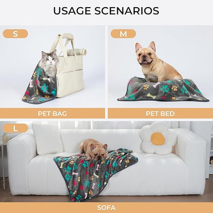 Luciphia 1 Pack 3 Blankets Fluffy Premium Fleece Pet Blanket Flannel Paw Bone Printed Throw for Dog Cat(Small 23"x16", Grey)