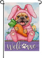 Artofy Welcome Easter Bunny Dog Small Decorative Garden Flag, French Bulldog Rabbit Yard Lawn Outside Decor Pet Lover Gift, Spring Carrot Egg Farm Burlap Outdoor Home Decoration Double Sided 12 x 18