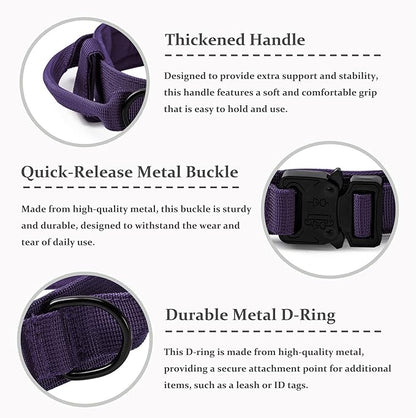 Tactical Dog Collar, Adjustable Military Training Nylon Dog Collar with Control Handle and Heavy Quick-Release Metal Buckle for Small Medium Large Dogs, Purple L