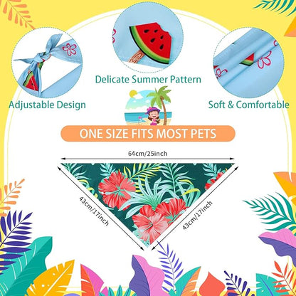 150 Pcs Hawaiian Dog Bandanas Bulk Pet Bibs Colorful Triangle Scarf Pet Bandanas for Medium Large Dogs Hawaiian Summer Luau Party Birthday Costume Decor