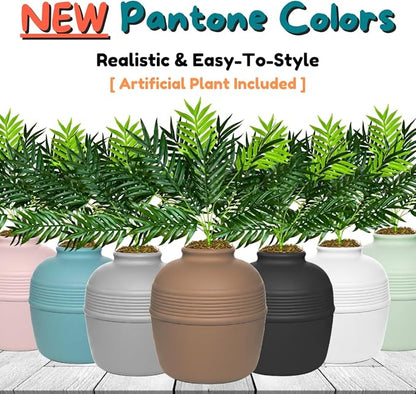 Good Pet Stuff Hidden Litter Box Planter, Decorative Cat Litter Enclosure with Carbon Filter, Artificial Plant, Easy Clean, Removable Liner, Round Style, Essentials Kit, Chestnut Brown