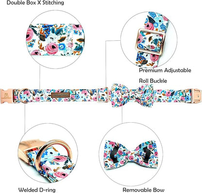 Lionheart glory Dog Collar Bow Collar Floral Dog Collar with Bow Tie Spring Summer Cute Collar Dog Boy or Girl Dog Collars Soft Durable Adjustable Dog Collars for Large Dogs, A:Flowers
