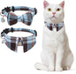Cat Collar with Bells Breakaway, Bowtie Cat Collar for Boy Girl Cats with Removable Shirt Collar, Cute Plaid Kitten Collar with Bell & Pendant Adjustable, 2 Pack Blue Cat Necklace for Cat Pet