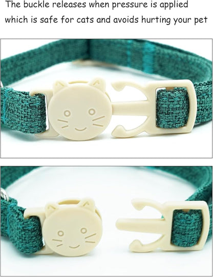 Christmas Cat Collar-2 Pack Cat Collar Red and Green Linnet with Kitten and Bell Pendant Safety Buckle Adjustable Pet Collar Suitable for Cats Gift to Cats and Small Pets