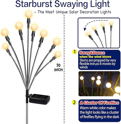 TONULAX Solar Garden Lights - Upgraded Solar Swaying Light, Sway by Wind, Outdoor Lights, Yard Patio Pathway Decoration, High Flexibility Iron Wire & Heavy Bulb Base, Warm White(6 Pack)