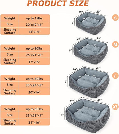 MIXJOY Dog Bed for Large Medium Small Dogs, Rectangle Washable Sleeping Puppy Bed, Orthopedic Pet Sofa Bed, Soft Calming Cat Beds for Indoor Cats, Anti-Slip Bottom with Multiple Size (30-Large, Grey)