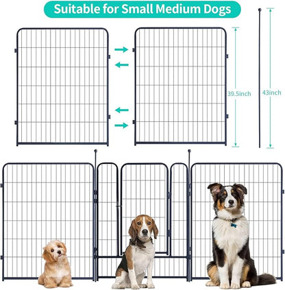 Dog Playpen,Portable Outdoor Dog Fence, Dog Playpen for Large/Medium/Small Dogs, Dog Fences for The Yard,with Doors Foldable Metal (40 inch, 16 Panels)