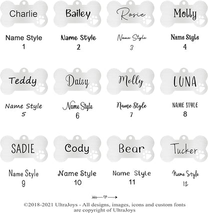Ultra Joys Dog Tags Personalized for Pets - Hollow Paw Custom Pet ID Tag - Engraved Dog Tag for Small, Large Dogs - Small Bone in Silver