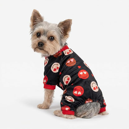 Fitwarm Hearts Eyes Smily Face Dog Pajamas, Cozy Valentines Outfit for Small Dogs Boy Girl, Festive Pet Clothes, Black, Red, Small