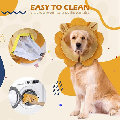 IEUUMLER Inflatable Recovery Dog Collar, Protective Donut Cone, Adjustable Soft Collar for Dog and Cat After Surgery Prevent from Biting & Scratching EU002 - Brown Lion XL