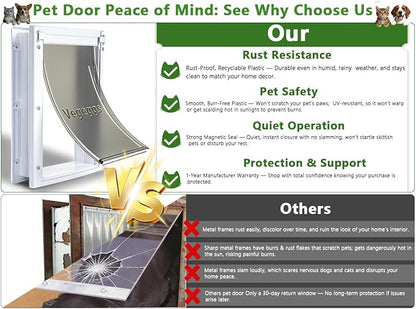 Dog Door Doggy Door Easy Install - Wood & PVC Doors & Walls，Dgooie Free Movement & Flexible Control - 2 Magnetic Flaps & Sliding Lock,Telescoping Frame,8 1/8" x 13 2/5" for Medium Dogs Up to 40 lb