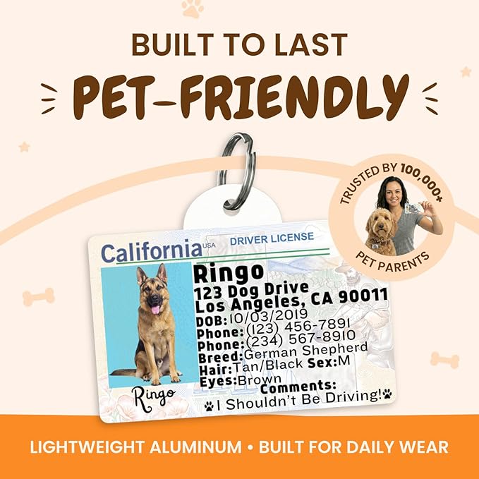 PawFurEver Personalized Dog Driver License ID Tag for Dogs & Cats - Custom Pet License Dog ID Tags Personalized Heavy Duty with Name, Photo & Phone Number, 50 States + DC (Virginia, Tag)
