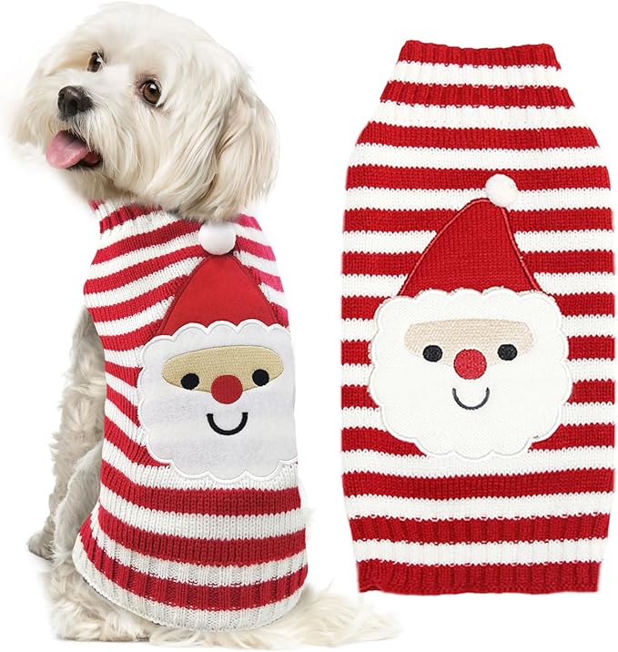 Dog Christmas Sweater Xmas Pet Clothes Cute Striped Santa Claus Costume Holiday Puppy Cat Jumpers Outfits New Year Gifts for Small Medium Large Dogs (S, Red White Stripe Santa Claus)