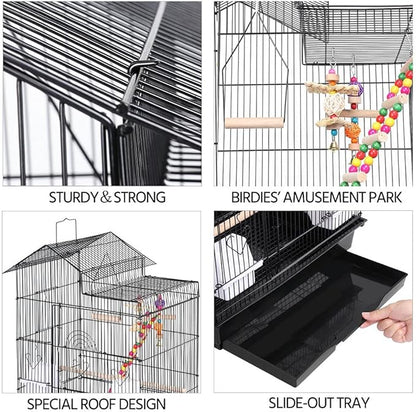 Yaheetech 39-inch Roof Top Large Flight Parrot Bird Cage for Small Quaker Parrot Cockatiel Sun Parakeet Green Cheek Conure Budgie Finch Lovebird Canary Pet Bird Cage w/Toys