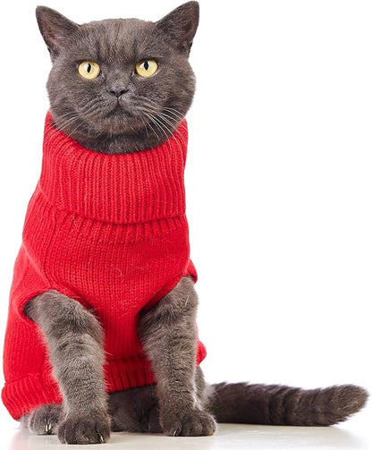 Stretchy Cat Sweater - 17 Colors & 6 Sizes | Snug Winter-Ready Knit for Boy/Girl Cats & Kittens(Red, X-Small)