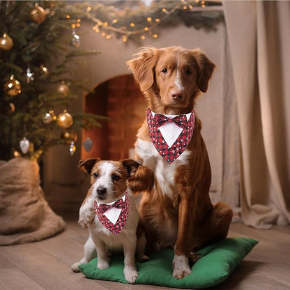 ADOGGYGO Christmas Dog Tuxedo Bandana, Red Plaid Pet Chritstmas Tux with Bowtie Adjustable Christmas Formal Costume for Small Dogs Pets (S)