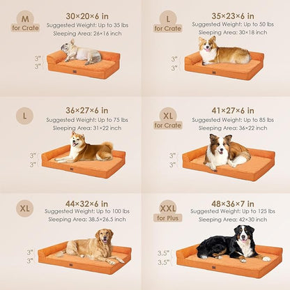 EHEYCIGA XL Dog Bed Memory Foam for Crate, Extra Large Dog Bed Orthopedic with Washable Removable Cover, Waterproof Pet Sofa Couch XLarge Size Dogs, 41x27x6.5, Pumpkin