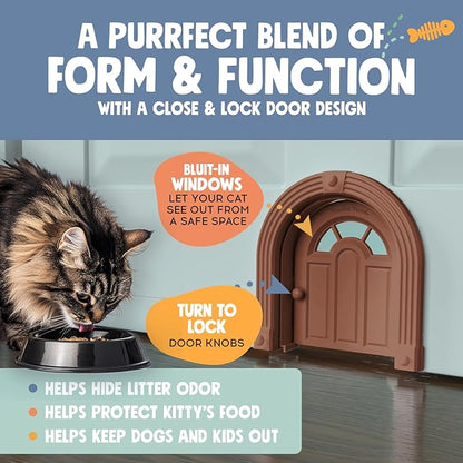 Purrfect Portal Meow Manor® Cat Door Interior Door - No-Flap, Fits Cats Up to 20 lbs, Easy DIY Setup, No Training Needed, Brown