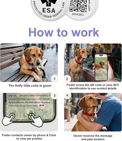 ESA Dog Tag, QR Code Dog Tag, Modifiable Free Pet Online Profile, Scannable QR Code, Scan QR Send Instant Location Alert Email, Silicone Lightweight ID Tag for Dog and Cat (White, Small)