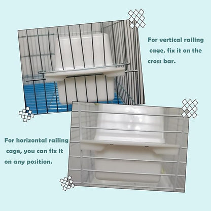 IBWell 2 Pack Bird Water Bowl Clear Bird Food Container Bird Cage Feeder No Mess Bird Feeder for Cage Parakeet Feeder with Perch, white
