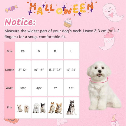 Halloween Dog Collar, Fall Dog Collars for Large Dogs, Cute Pink Puppy Collar with Adorable Ghost & Pumpkin Design, Soft Cotton Large Dog Collars Girl Boy Dog Collar-L