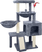 Cat Tree with Cat Condo and Two Hammocks, Cat Tree with Scratching Posts and Scratching Pads, Cat Tower for Indoor Cats, Activity Centre Climbing Tree with Playful Toy Balls, Grey