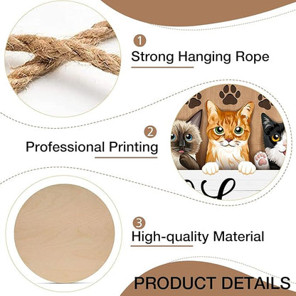 Deroro Welcome Cats Front Door Sign, Paw Prints Wood Door Hanger Outdoor Outside Porch Decor Pet Lover Owner Gifts, Farmhouse Wooden Wreath Indoor Wall Hanging Decoration