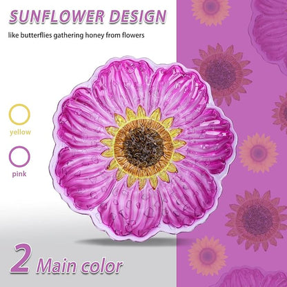 MUMTOP Glass Bird Baths for Outdoors, 12 Inch Bird Bath Bowl with Metal Stake Sunflower Bird Feeders for Garden and Patio Decor