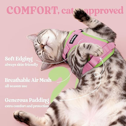 rabbitgoo Cat Harness and Leash for Walking, Escape Proof Soft Adjustable Vest Harnesses for Cats, Easy Control Breathable Reflective Strips Jacket, Pink&Light Green, XXS
